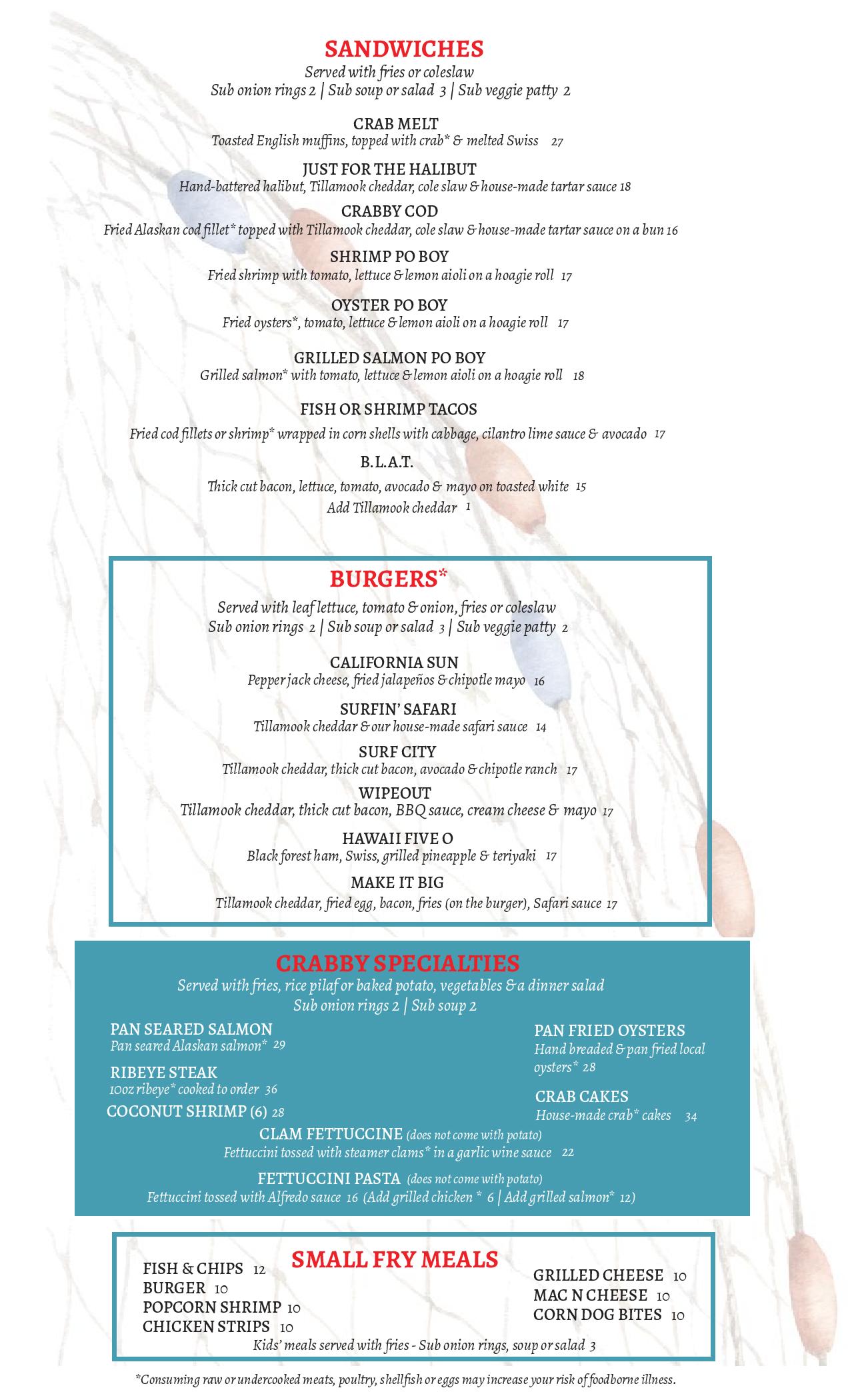 The Crabby Oyster Menu Page 2